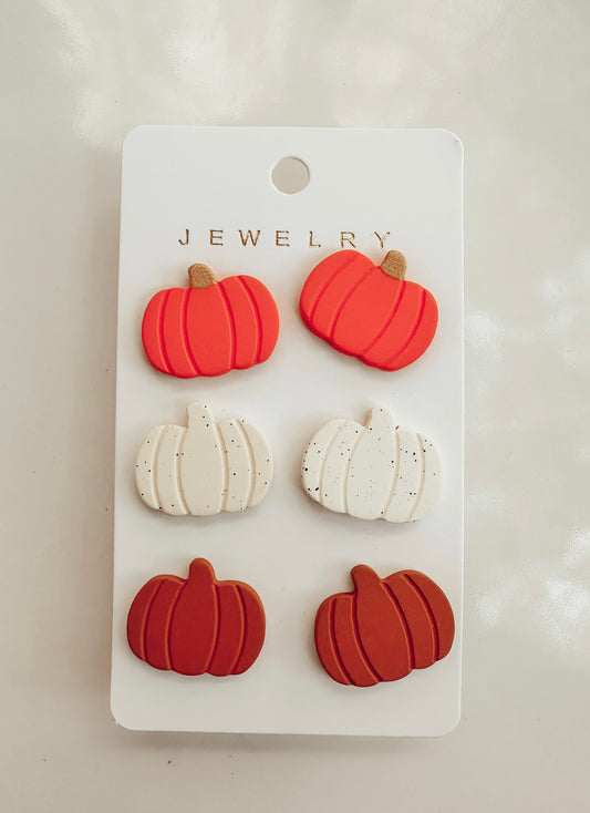 Set of 3 Pumpkin Earring Studs