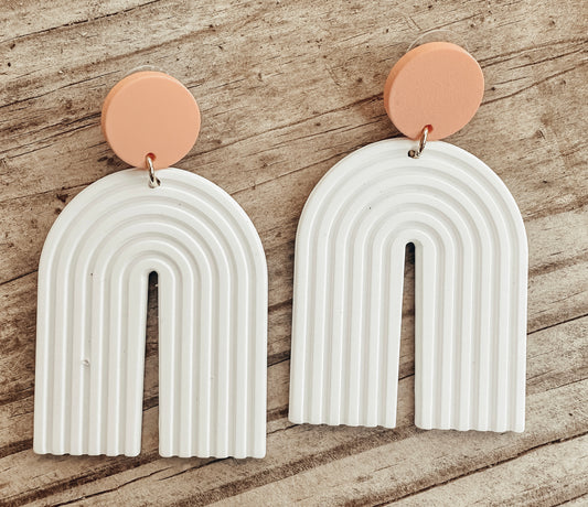 White and Pink Arch Clay Earrings