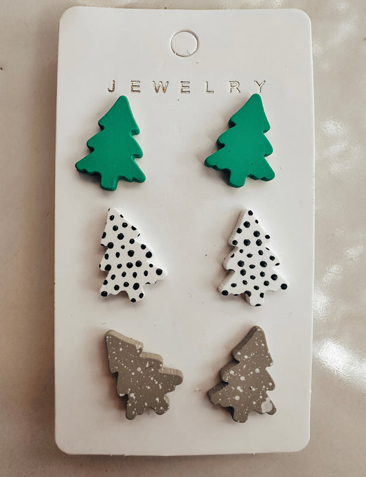 Set of 3 Christmas Tree Earring Studs